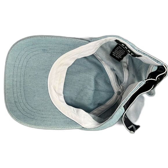 DKNY Denim Blue Embroidered Patch Logo Women's Baseball Hat Cap Adjustable Band - Picture 6 of 8